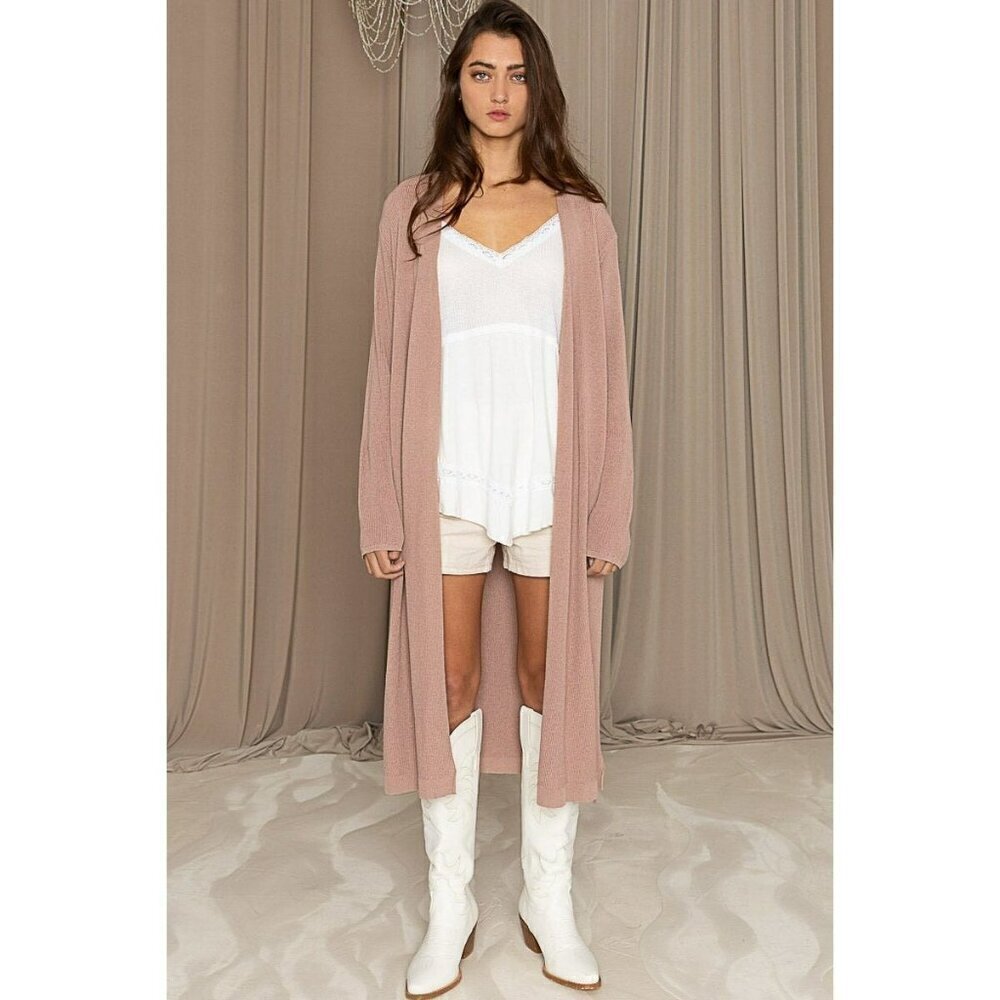 Plain Jane Long Basic Cardigan in Dusty Rose - Picture 2 of 7
